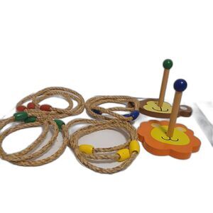 Wood Animal Ring Toss Lion Monkey 3 Hoops Of Each Color (12 Total)